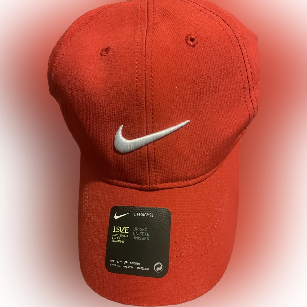 Nike Swoosh Baseball Cap Adjustable Cloth Strapback Red Polyester Men's
